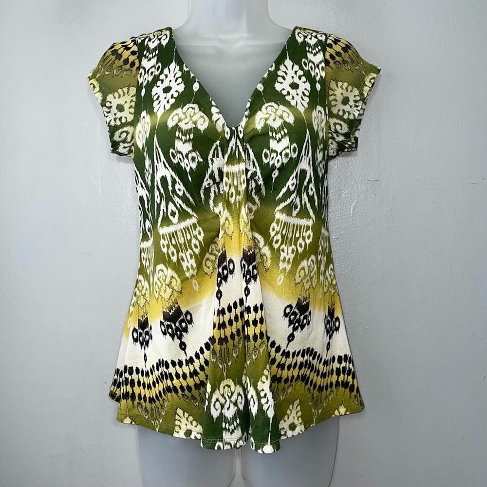 Axcess Size S Boho Green Mesh Babydoll Top Earthy Romantic Y2K Fairy Goblincore